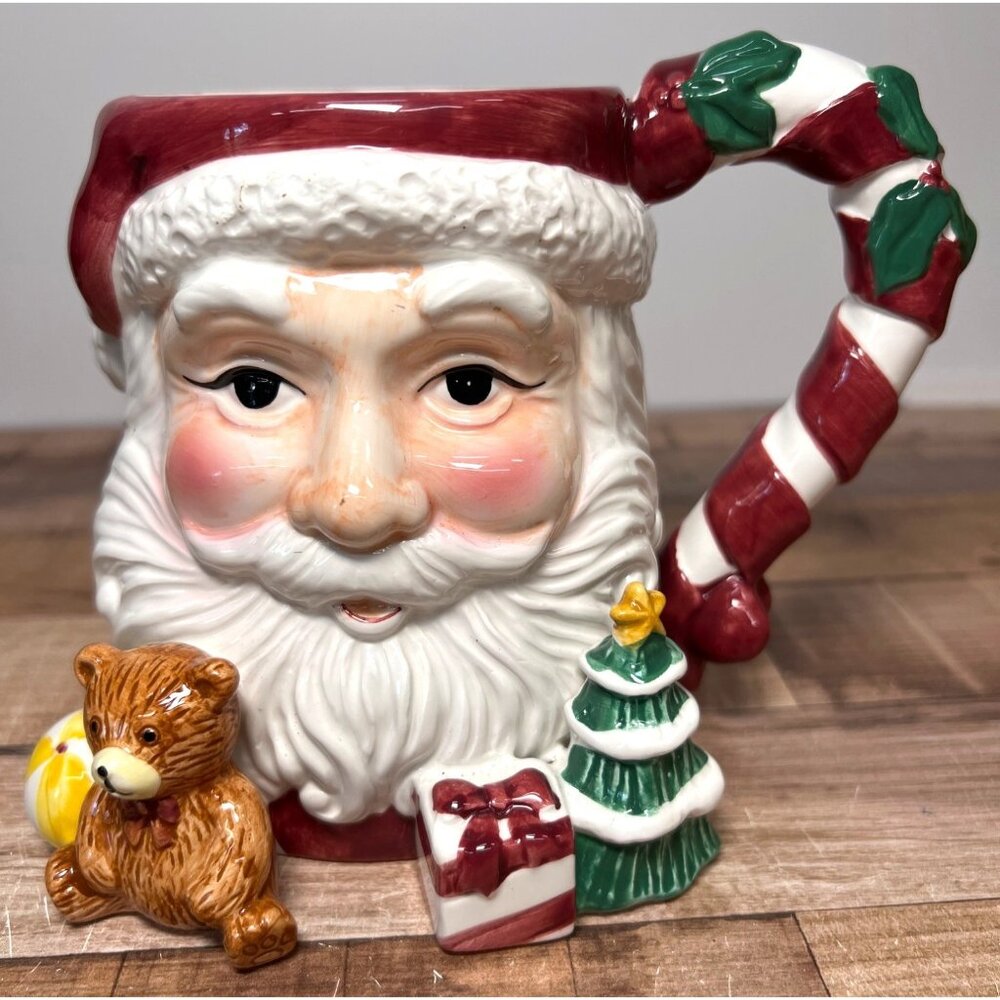 Vintage Santa Claus Ceramic Holiday Mug With Decorative Details